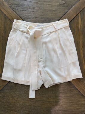 Adam Lippes 100% Silk Shorts Ecru Cream High Waist Pockets Belted NWT Womens 6